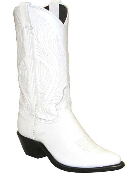 Abilene White Western Cowgirl Boots - Round Toe , White, hi-res