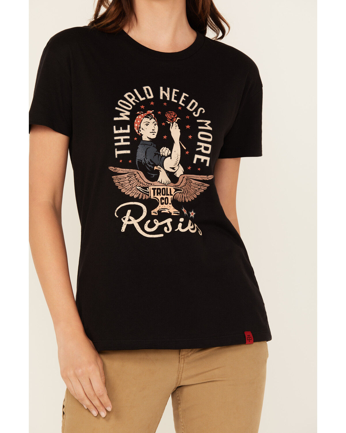 Image #3 - Troll Co Women's Rose Short Sleeve Graphic Tee, Black, hi-res