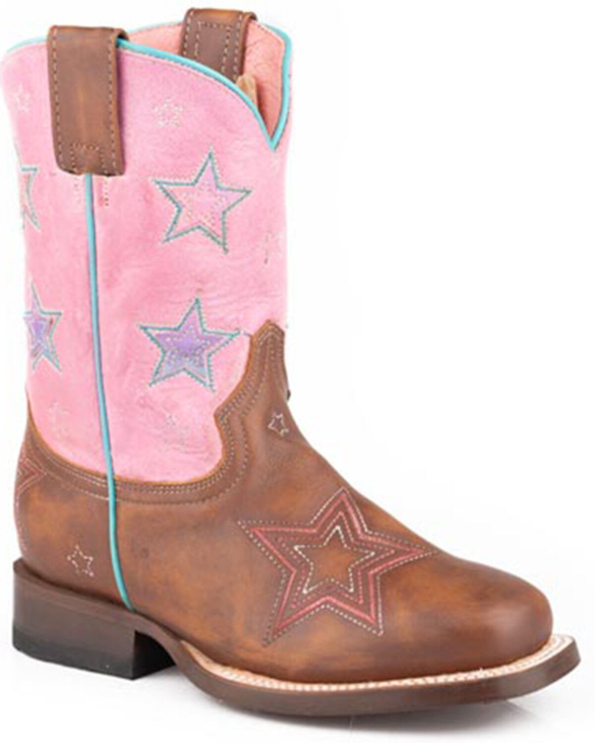 Image #1 - Roper Little Girls' Star Western Boots - Square Toe, Tan, hi-res