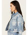 Image #2 - Vibrant Denim Women's Medium Wash Cropped Rhinestone Star Denim Jacket, Medium Wash, hi-res