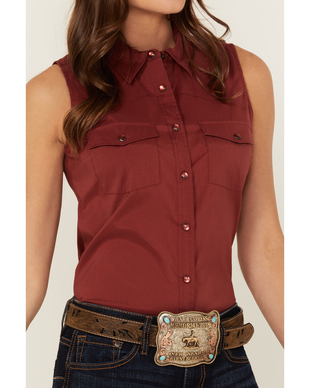 Image #3 - Shyanne Women's Rawlins Riding Performance Stretch Shirt, Brick Red, hi-res