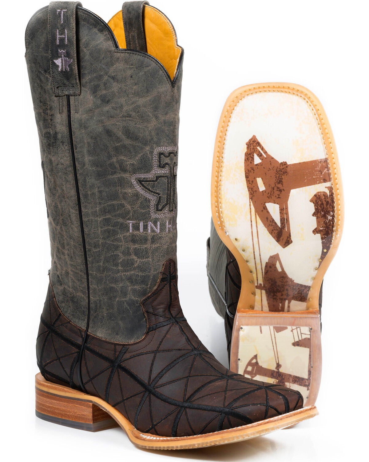 Tin Haul Men's Derrick Western Boots - Broad Square Toe, Brown, hi-res