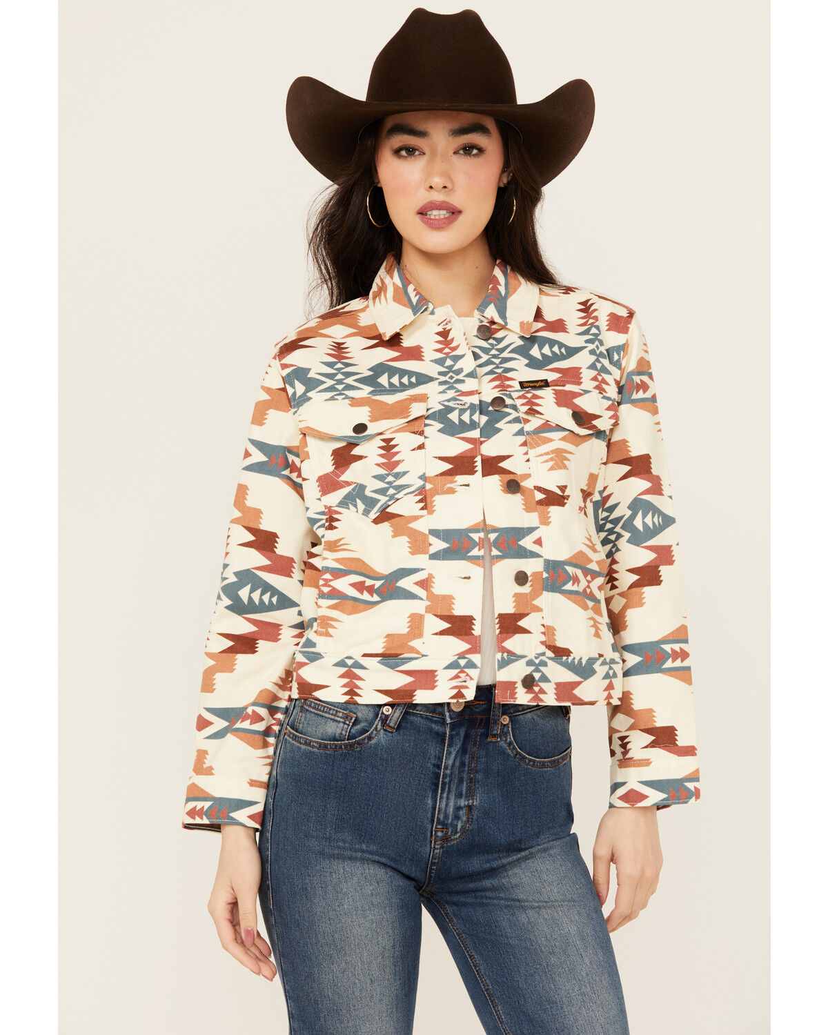 Image #2 - Wrangler Women's Southwestern Print Cropped Denim Jacket, , hi-res