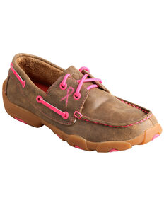 Twisted X Kid's Brown and Pink Driving Mocs , Bomber, hi-res