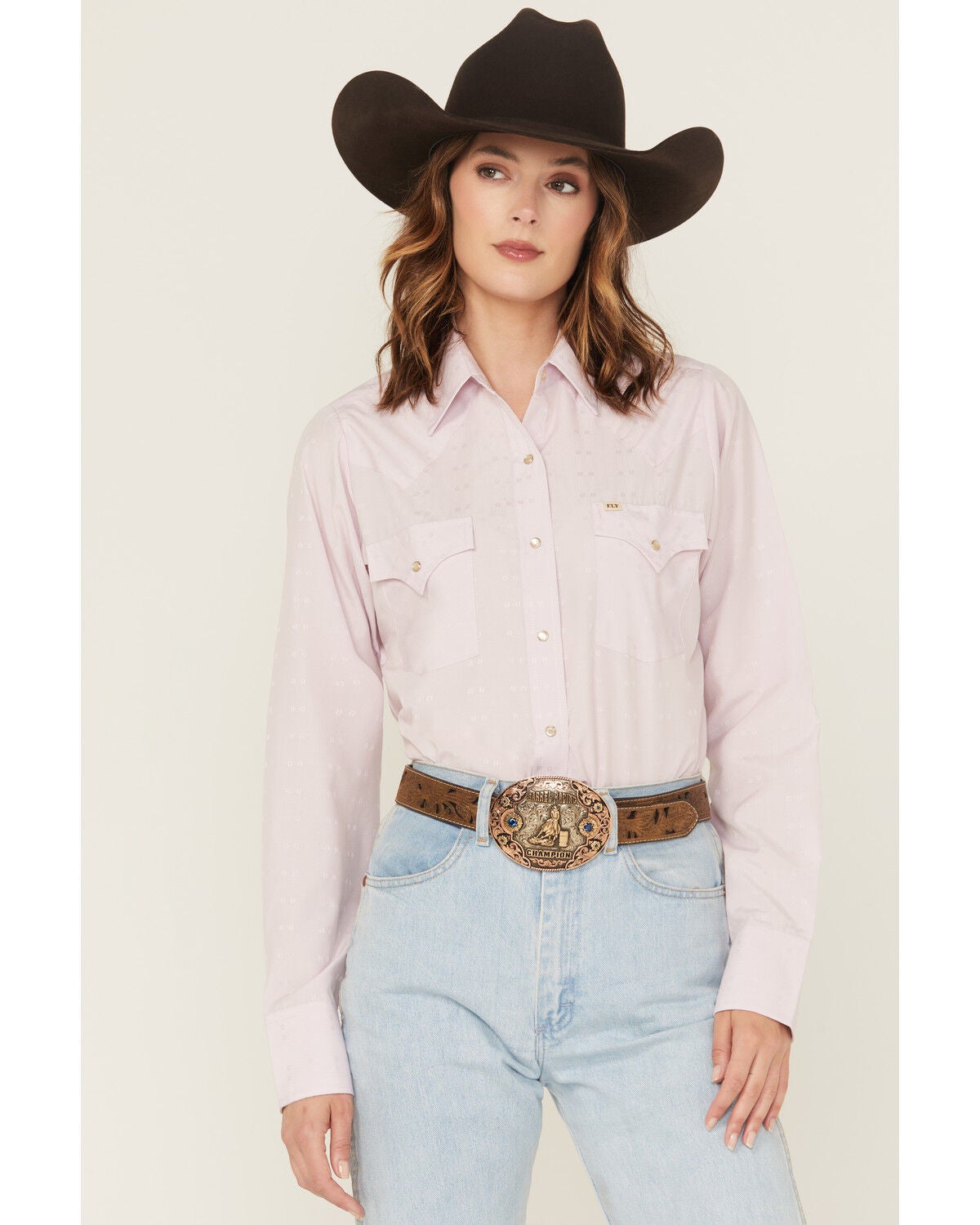 Cowboygirl by Jenna Paulette Women's Solid Long Sleeve Pearl Snap Western Shirt, Lavender, hi-res