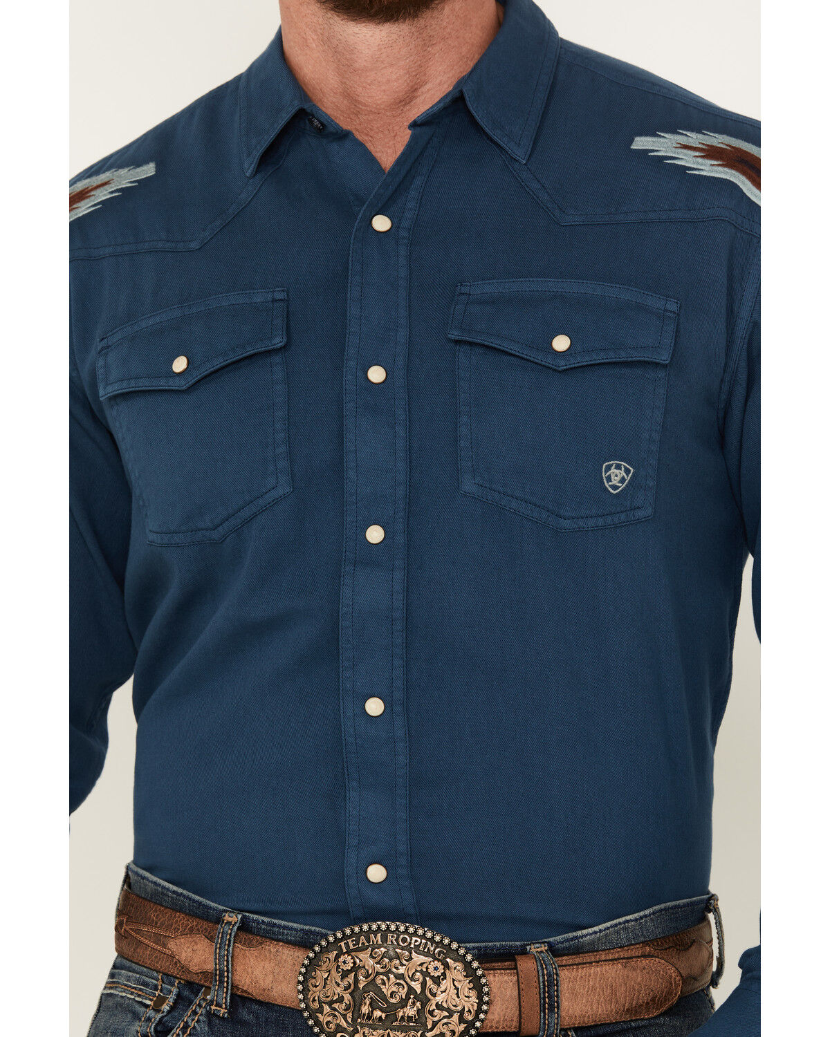 Image #3 - Ariat Men's Chimayo Long Sleeve Snap Western Shirt, Blue, hi-res