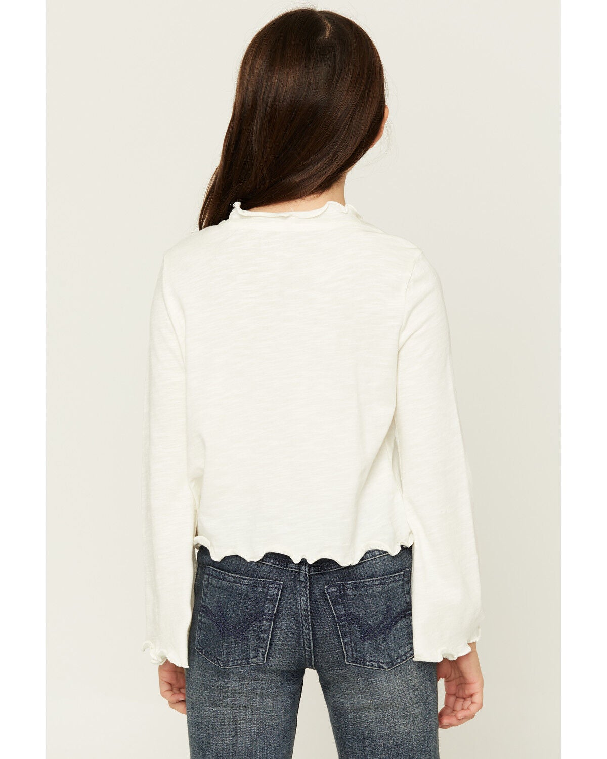 Image #4 - Shyanne Girls' Horse Print Long Bell Sleeve Shirt, Cream, hi-res