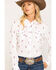 Cruel Girl Women's White Teepee Print Snap Long Sleeve Western Shirt , White, hi-res