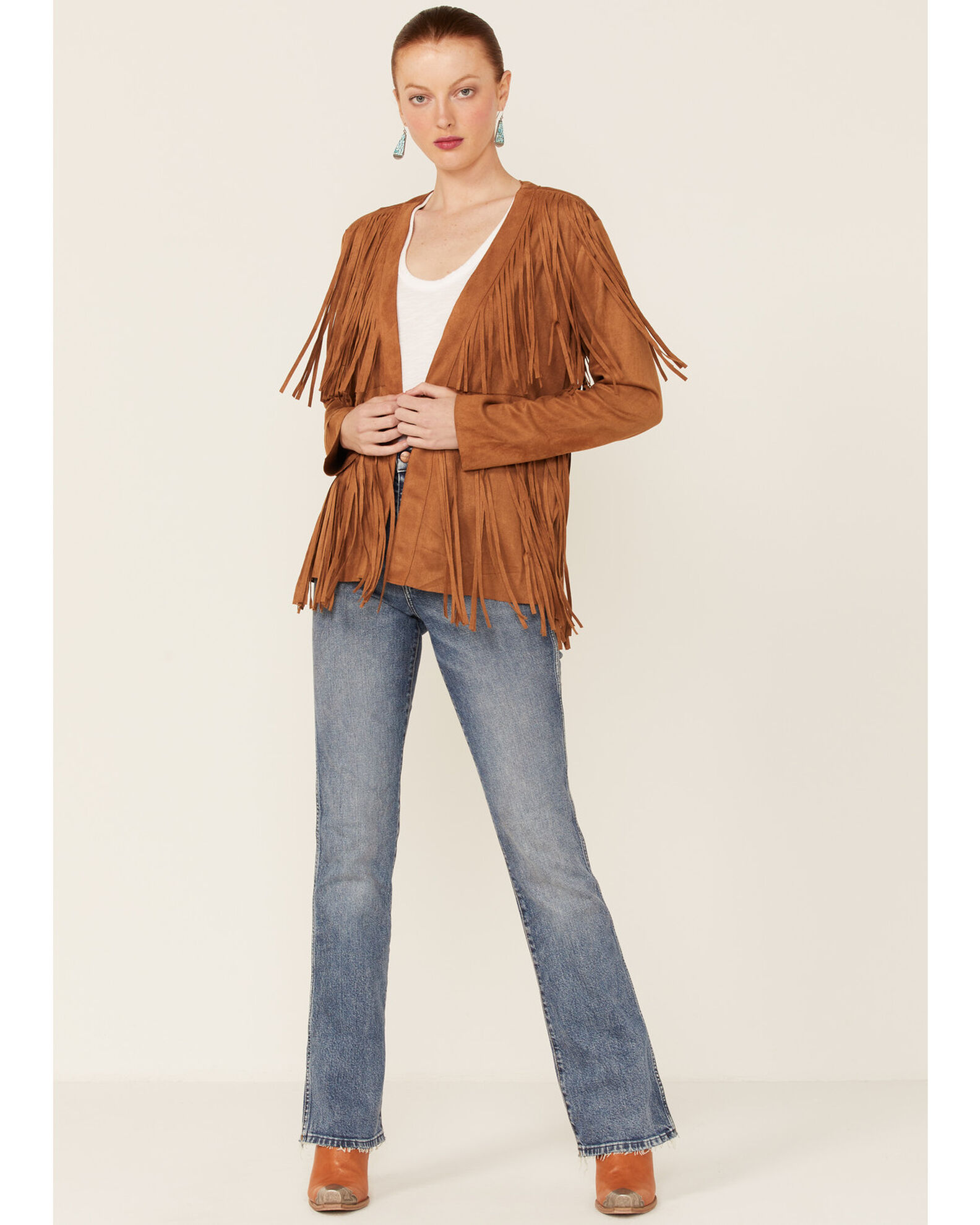 Faux suede top open front jacket