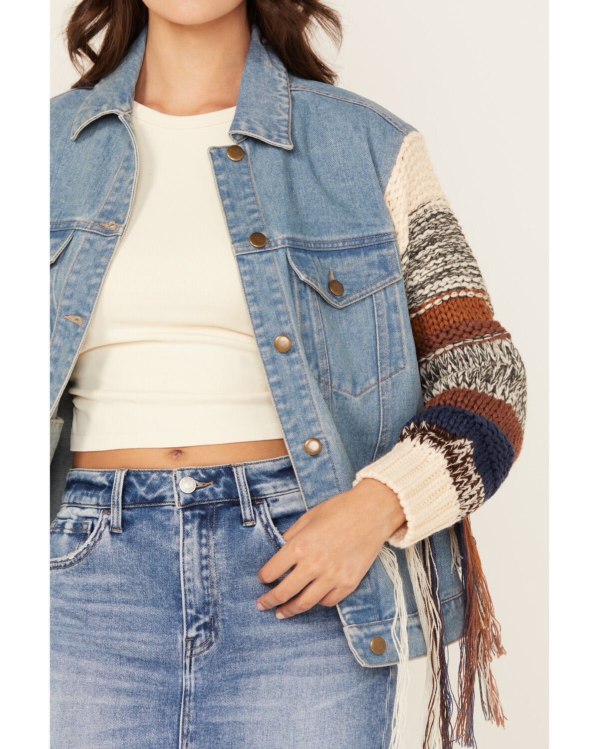 Image #3 - Cleo + Wolf Women's Christine Long Sweater Sleeve Button-Down Denim Jacket, Blue, hi-res