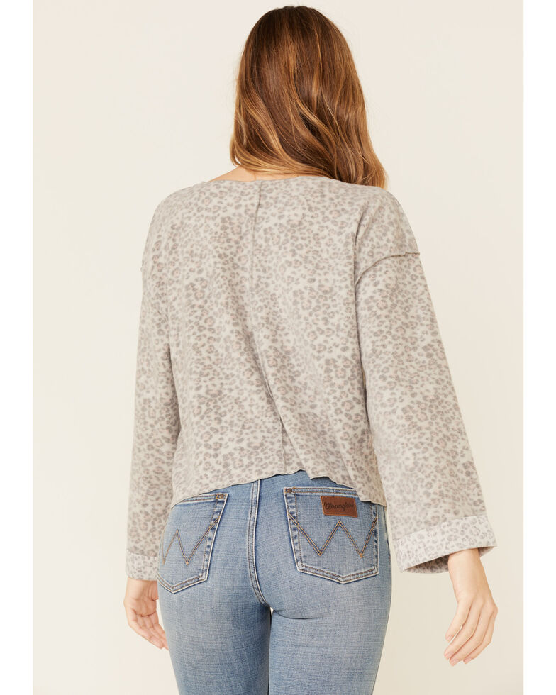 Peach Love Women's Grey Leopard Print Textured Sweatshirt , Grey, hi-res