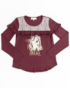 Shyanne Girls' Burgundy Life is Better With Horses Top, Burgundy, hi-res