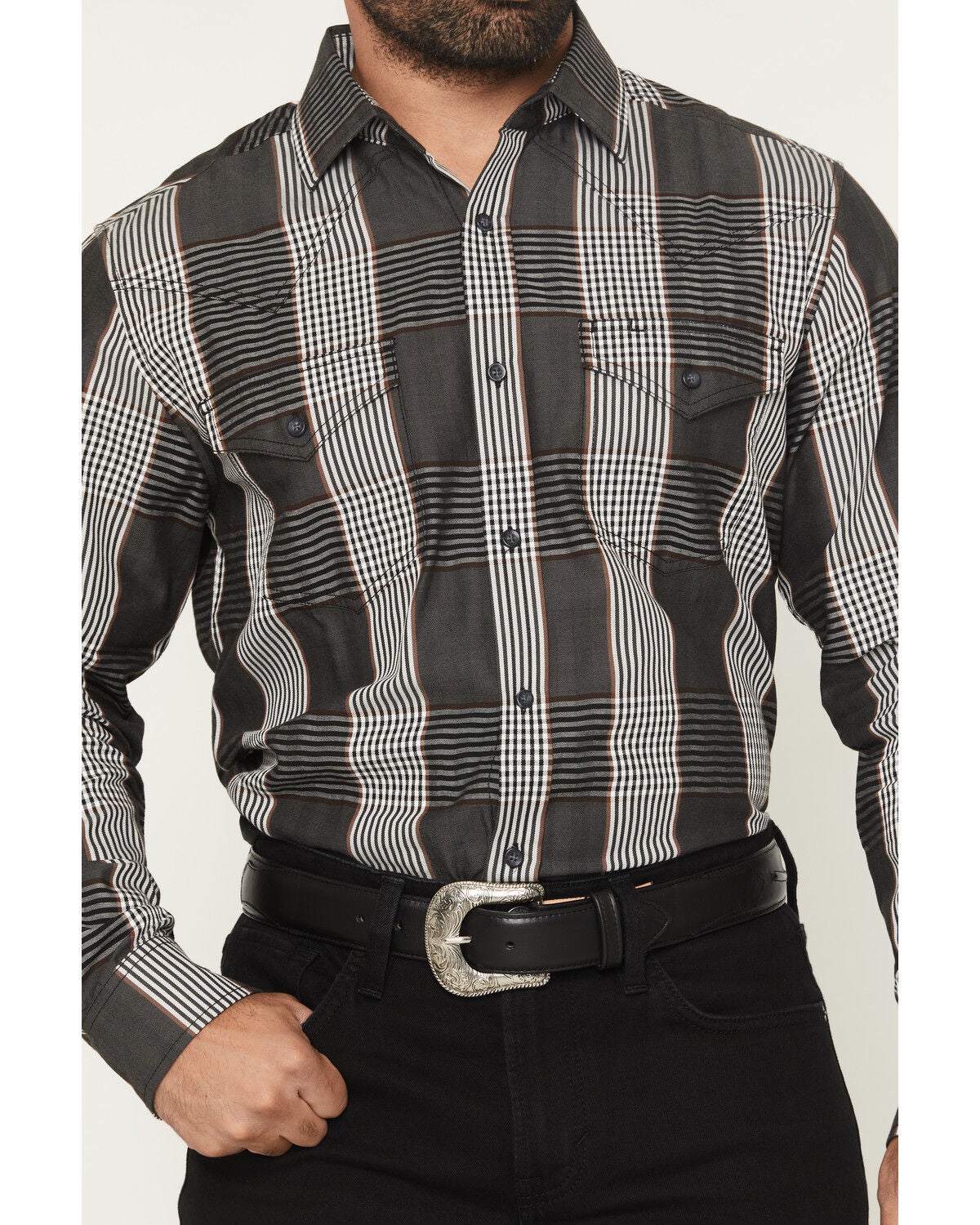 Image #3 - Cody James Black 1978&reg; Men's Ace Plaid Print Long Sleeve Button-Down Western Shirt, Charcoal, hi-res