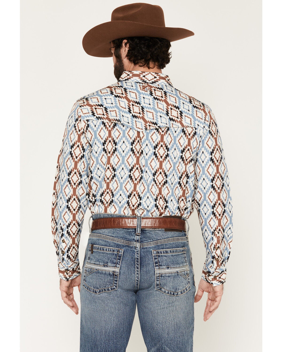 Image #4 - RANK 45&reg; Men's Warrior RODEOTEK&trade; Southwestern Print Long Sleeve Snap Western Shirt, Cream, hi-res