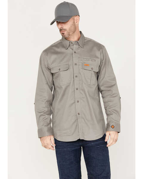 Wrangler 20X Men's FR Long Sleeve Vented Work Shirt, Grey, hi-res