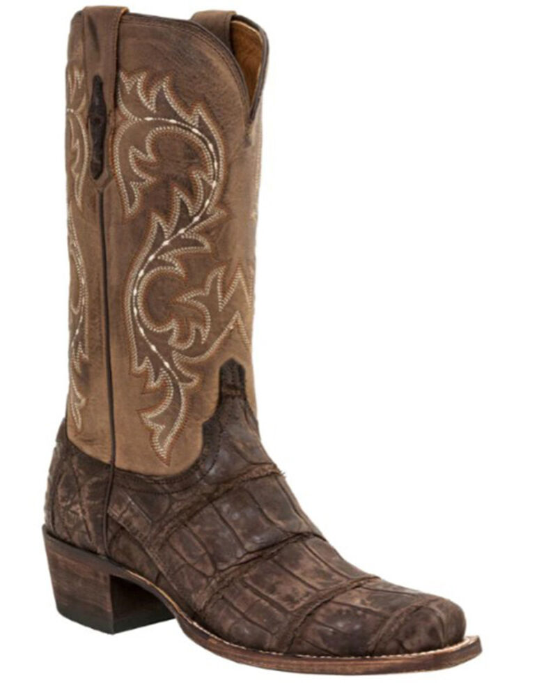 Lucchese Men's Handmade Burke Alligator Western Boots - Square Toe, Chocolate, hi-res