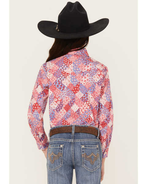 Image #4 - Panhandle Girls' Patchwork Print Long Sleeve Pearl Snap Western Shirt, , hi-res