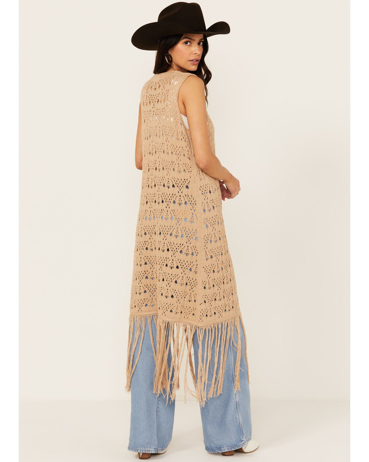 Image #4 - Shyanne Women's Long Fringe Sweater Vest, Taupe, hi-res