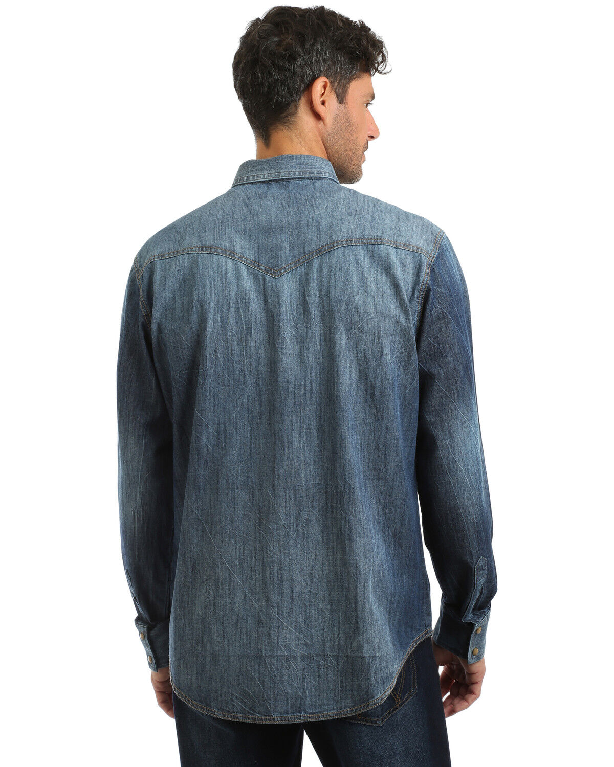 Image #2 - Wrangler Retro Men's Denim Long Sleeve Western Shirt - Tall, Indigo, hi-res