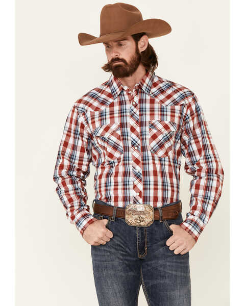 Wrangler 20X Men's Advanced Comfort Small Plaid Print Long Sleeve Snap Western Shirt , Red, hi-res