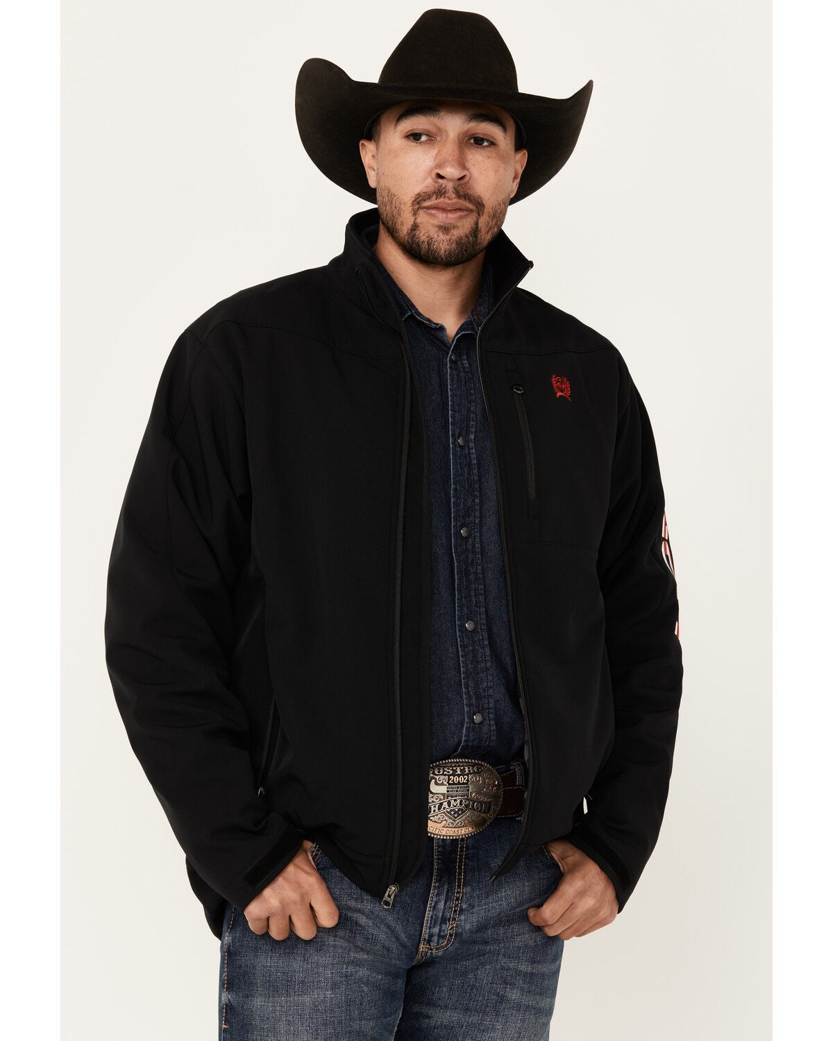 Cinch Men's Solid USA Logo Bonded Softshell Jacket, Black, hi-res