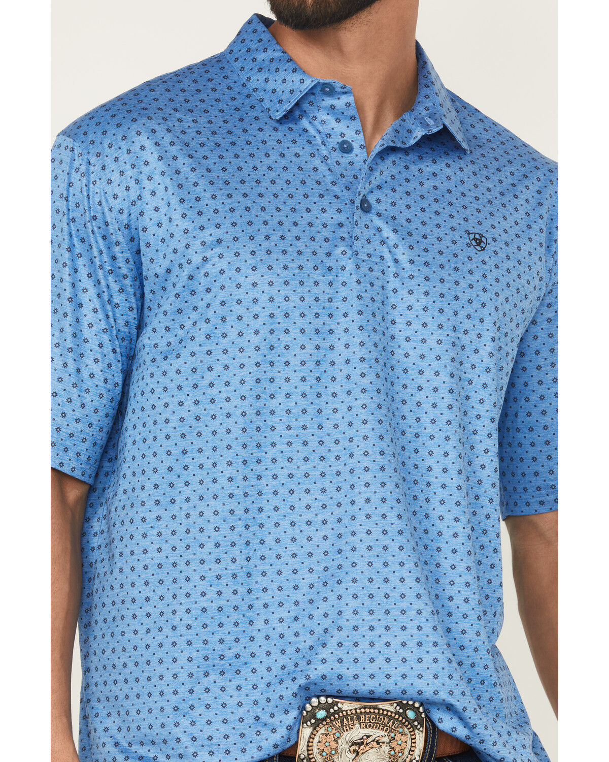 Image #3 - Ariat Men's Charger 2.0 Geo Print Short Sleeve Button-Down Polo Shirt, Blue, hi-res