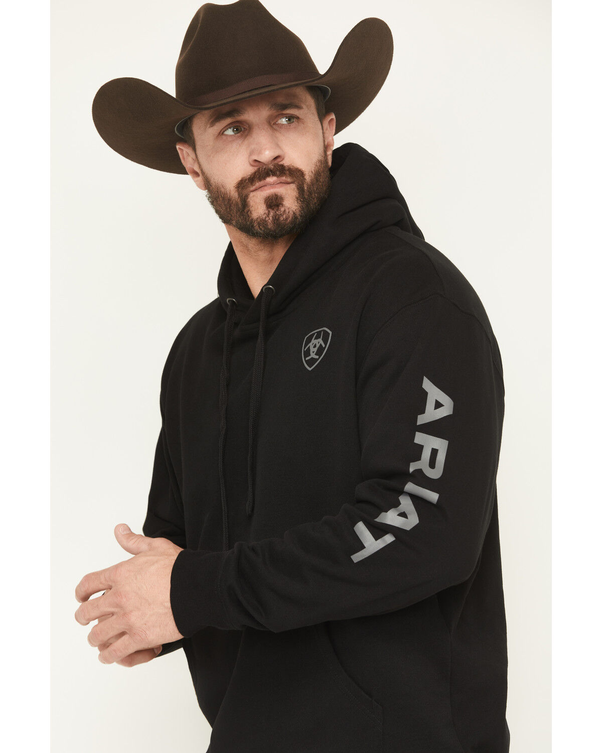 Image #2 - Ariat Men's Logo Graphic Hooded Sweatshirt, Black, hi-res