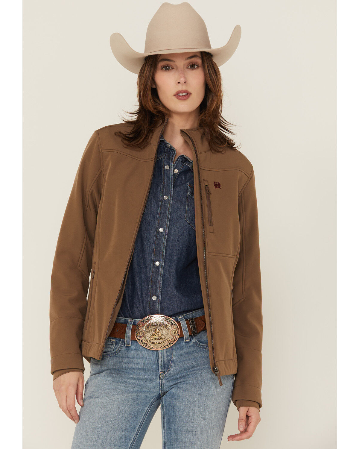Image #1 - Cinch Women's Concealed Carry Bonded Softshell Jacket, Brown, hi-res