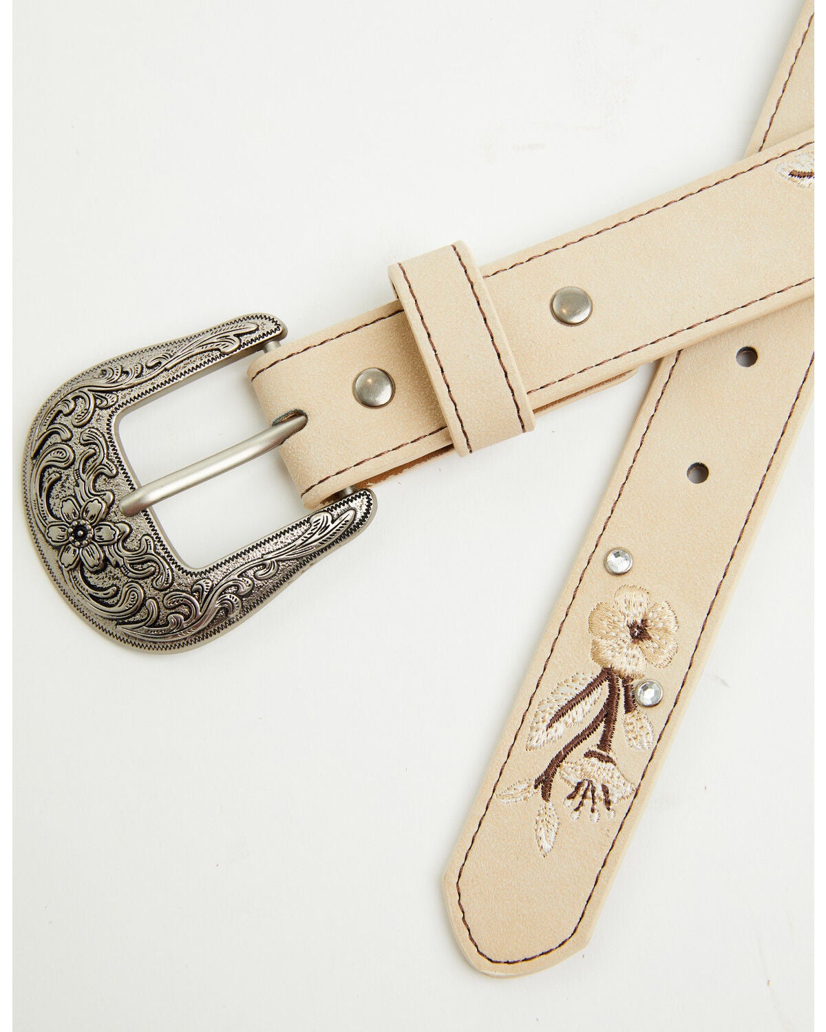 Image #2 - Shyanne Girls' Corrine Floral Embroidered Belt, Cream, hi-res