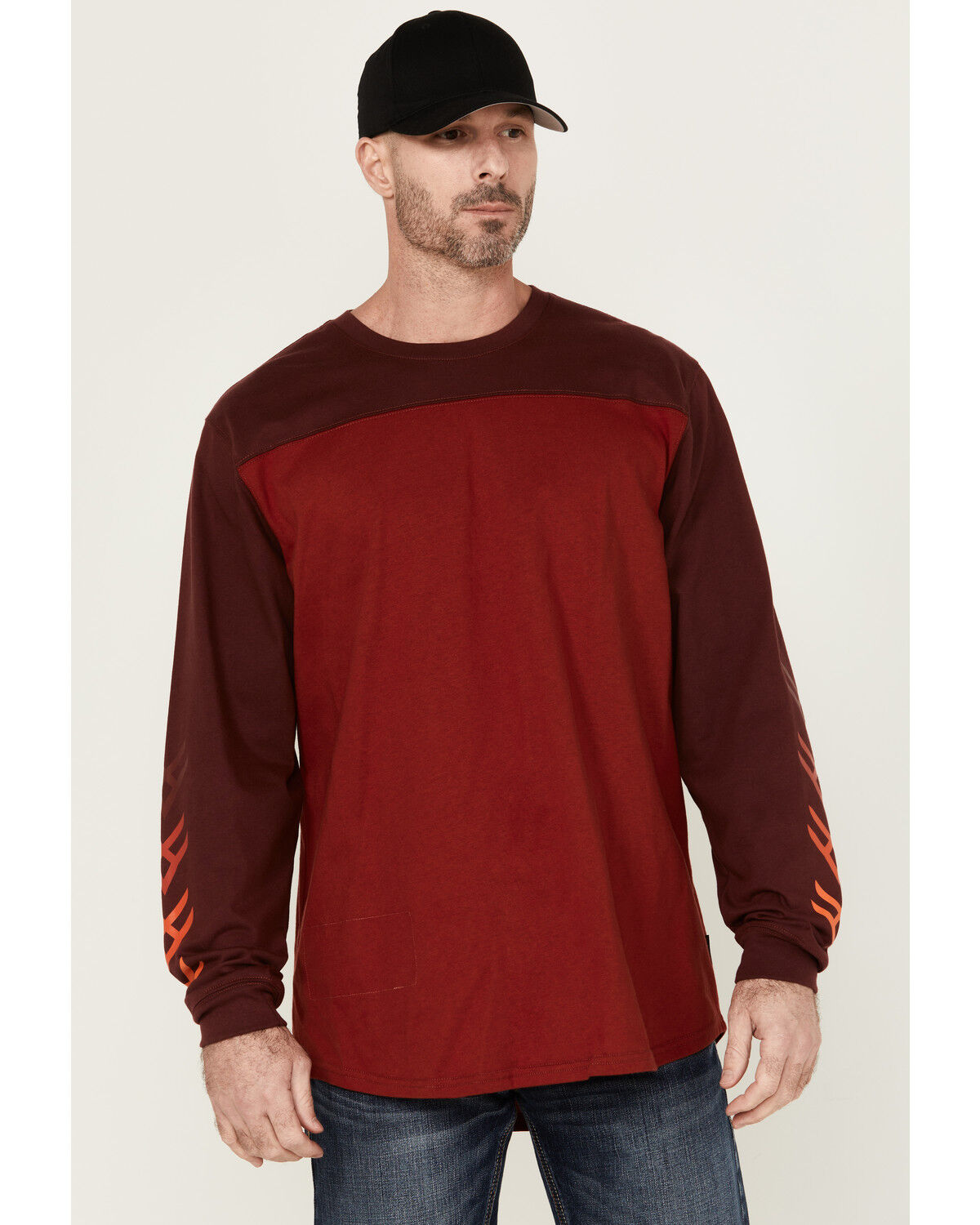 Image #1 - Hawx Men's FR Color Block Long Sleeve Graphic Work T-Shirt, Red, hi-res
