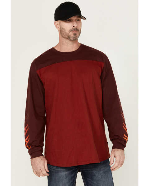 Hawx Men's FR Color Block Long Sleeve Graphic Work T-Shirt , Red, hi-res