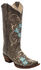 Image #1 - Circle G Women's Brown Cowhide Floral Western Boots - Snip Toe, Brown, hi-res