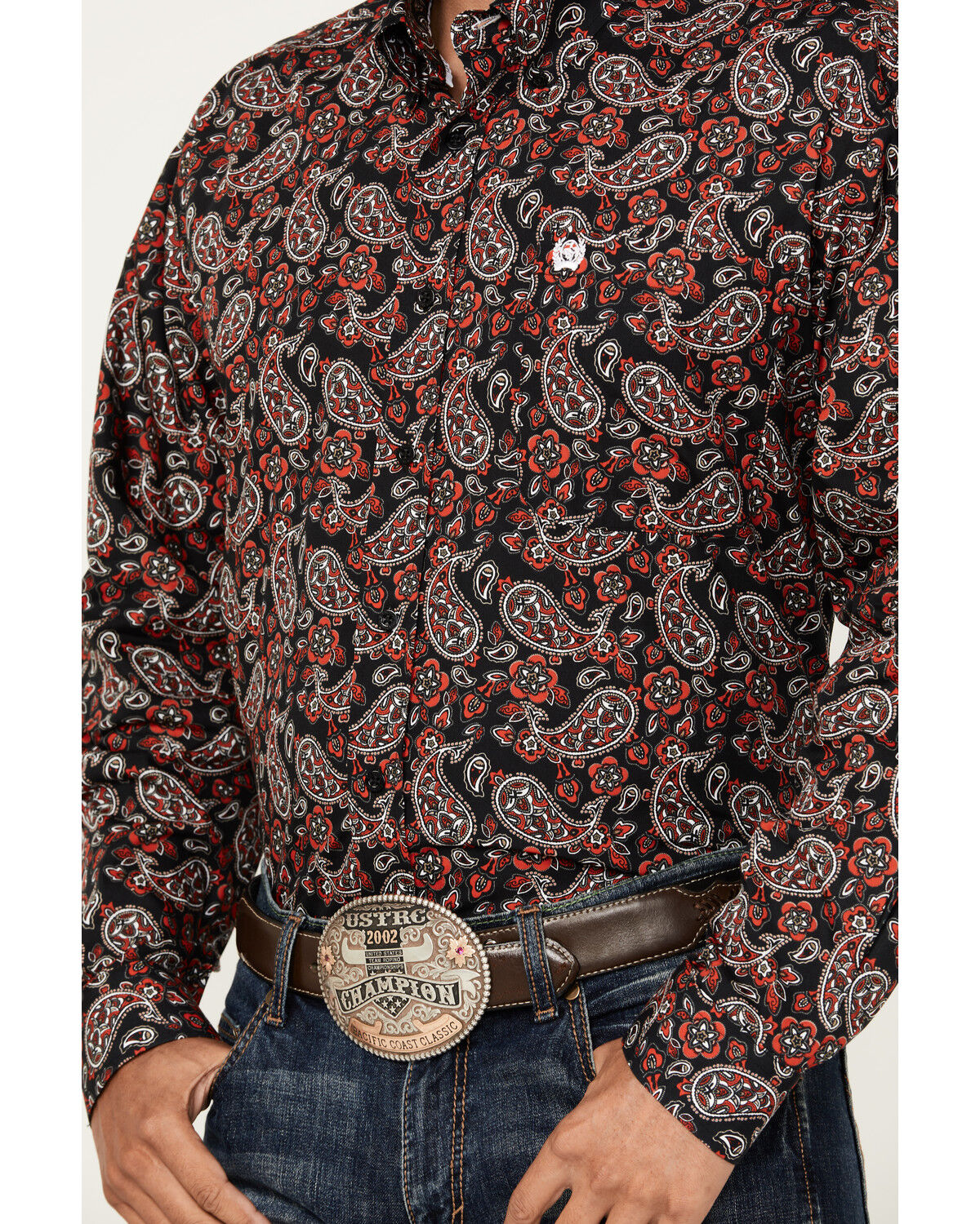 Image #3 - Cinch Men's Paisley Print Long Sleeve Button-Down Western Shirt, Black, hi-res