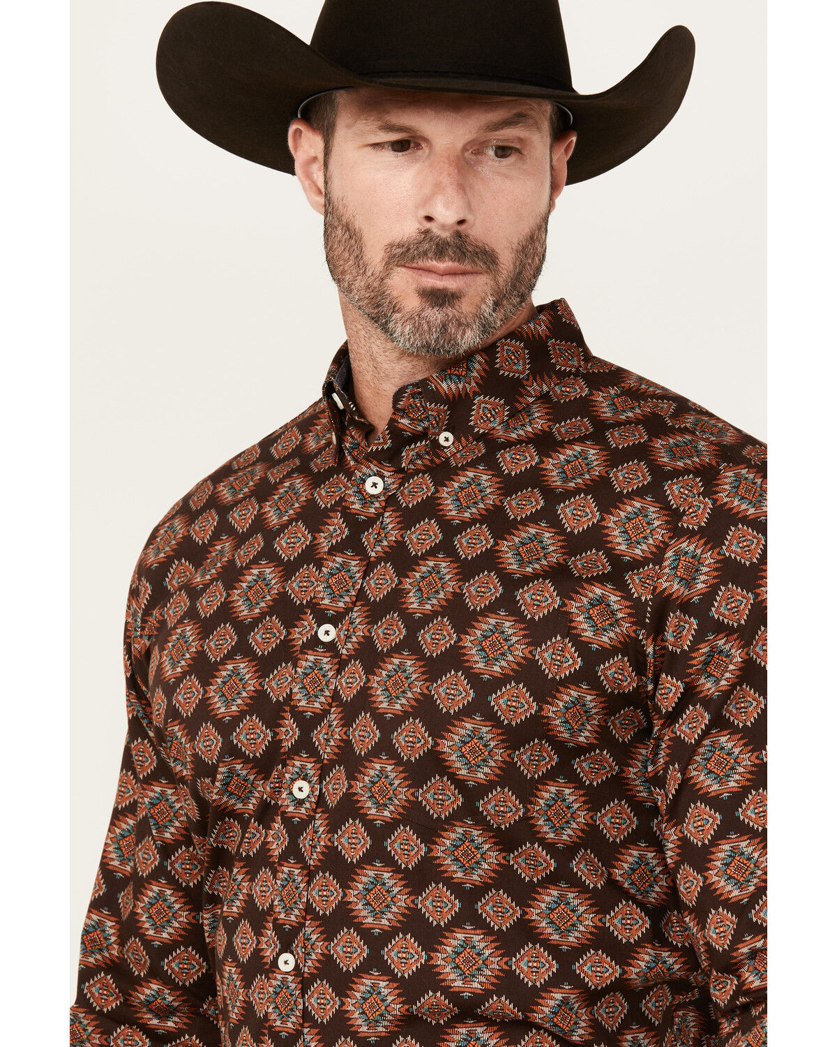 Image #2 - Cody James Men's Bite The Bullet Southwestern Print Long Sleeve Button-Down Stretch Western Shirt, Brown, hi-res