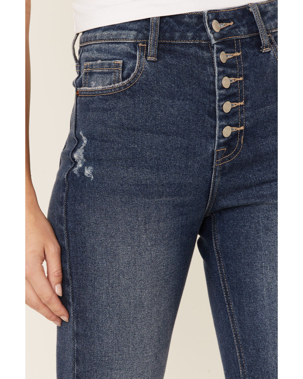 Image #2 - Cello Women's Tinsley High Rise 5-Button Released Hem Flare Jeans, Blue, hi-res