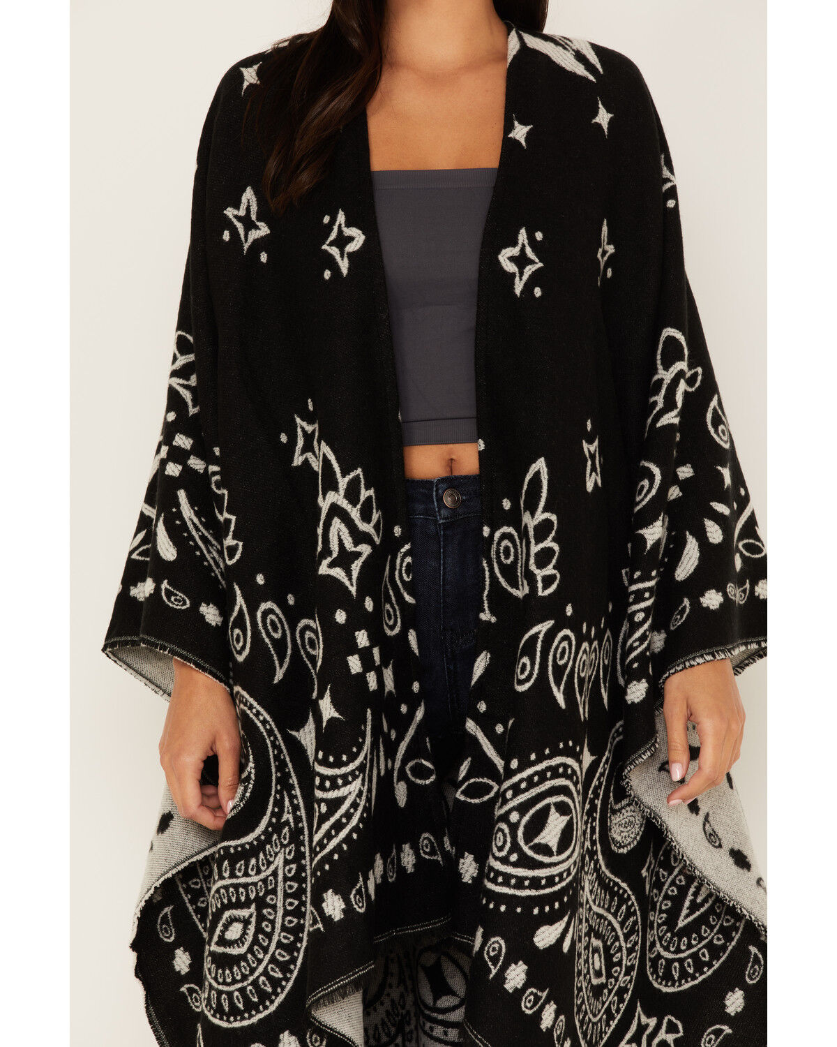 Image #4 - Idyllwind Women's Kyle Bandana Print Blanket Shawl, Black, hi-res