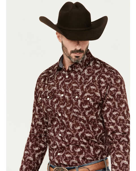 Image #2 - Cody James Men's Fiery Paisley Print Long Sleeve Snap Western Shirt, Burgundy, hi-res