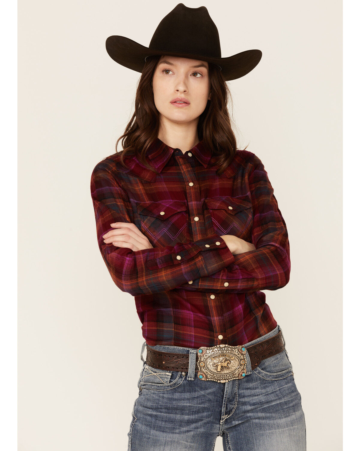 women's purple plaid flannel shirt
