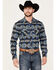 Image #1 - Rock & Roll Denim Men's Southwestern Print Stretch Long Sleeve Pearl Snap Western Shirt, Blue, hi-res