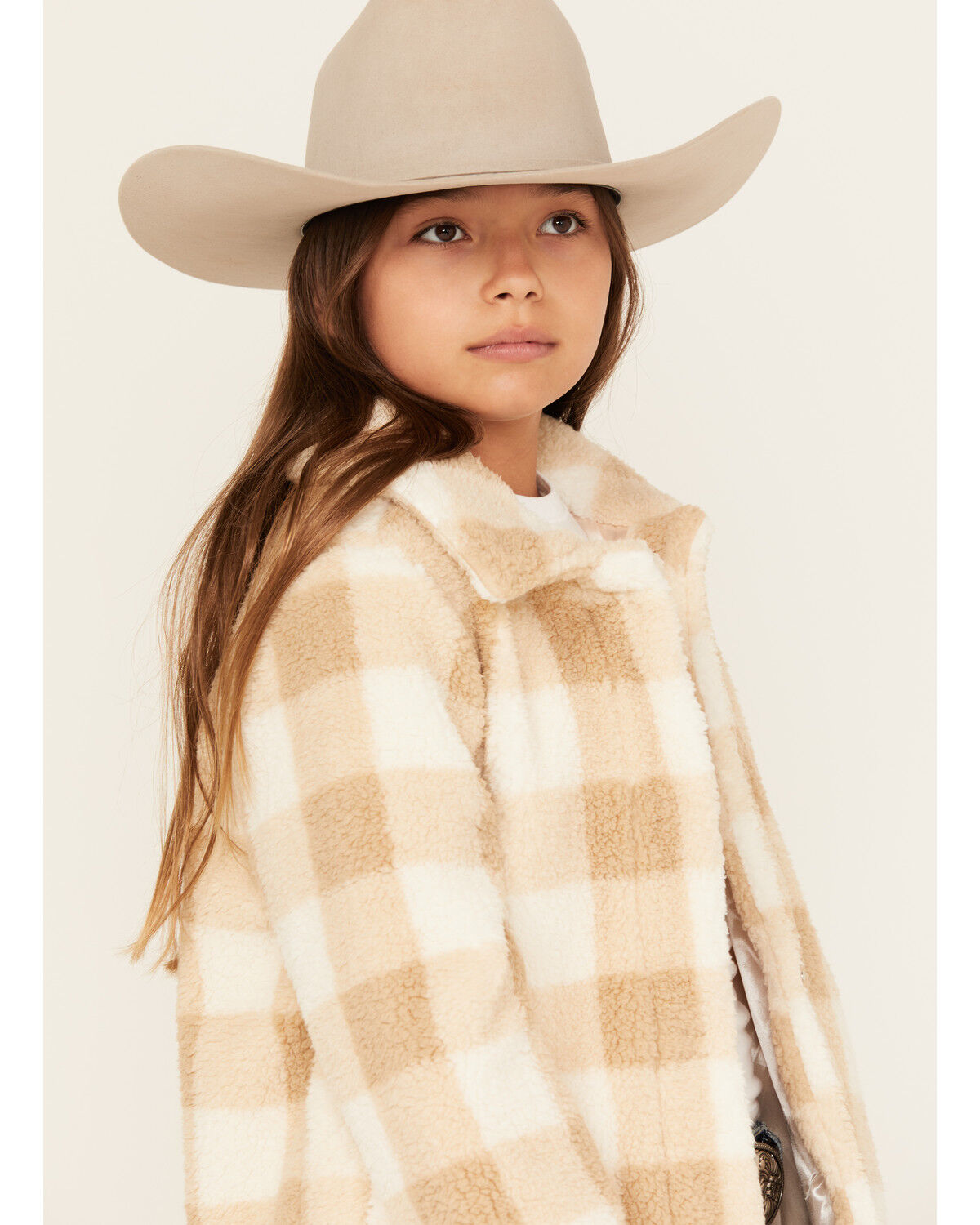 Image #2 - Urban Republic Girls' Plaid Print Shacket, Camel, hi-res