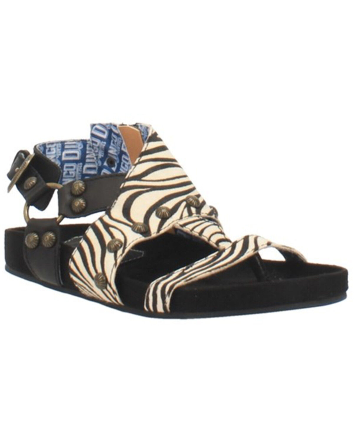 Image #1 - Dingo Women's Sage Brush Zebra Print Calf Hair Sandal, Black, hi-res