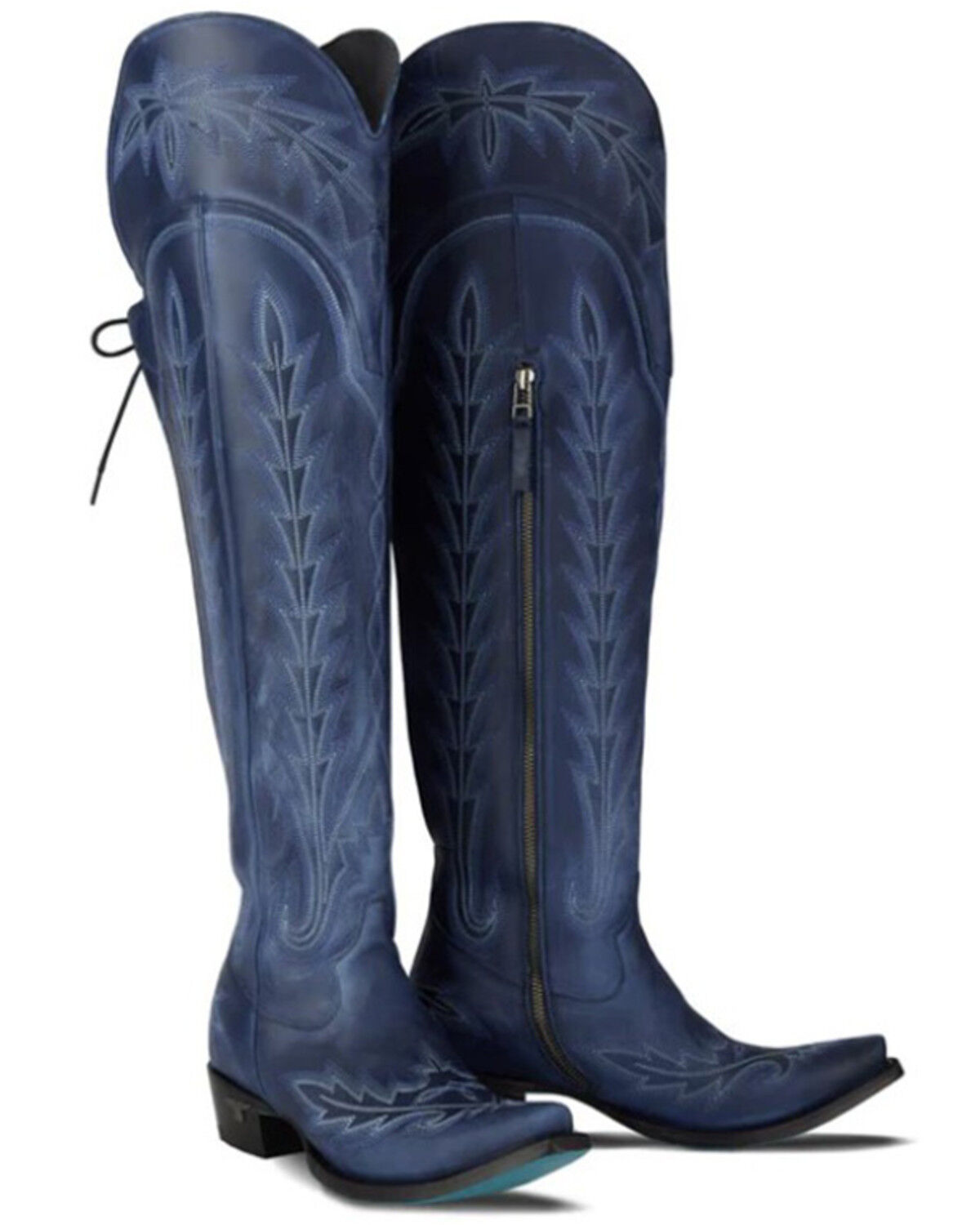 Image #1 - Lane Women's Lexington Over The Knee Corset Western Boots - Snip Toe, Navy, hi-res