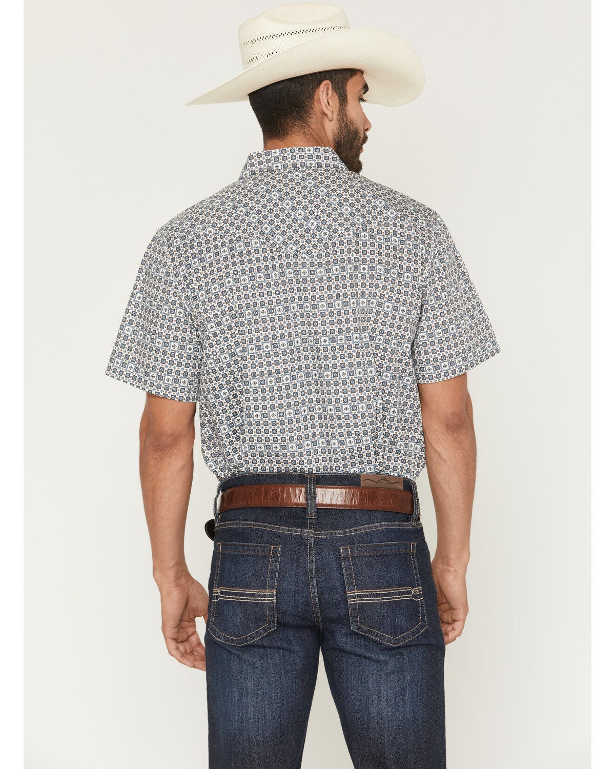 Image #4 - Gibson Trading Co Men's haven Geo Print Short Sleeve Snap Western Shirt, Light Blue, hi-res