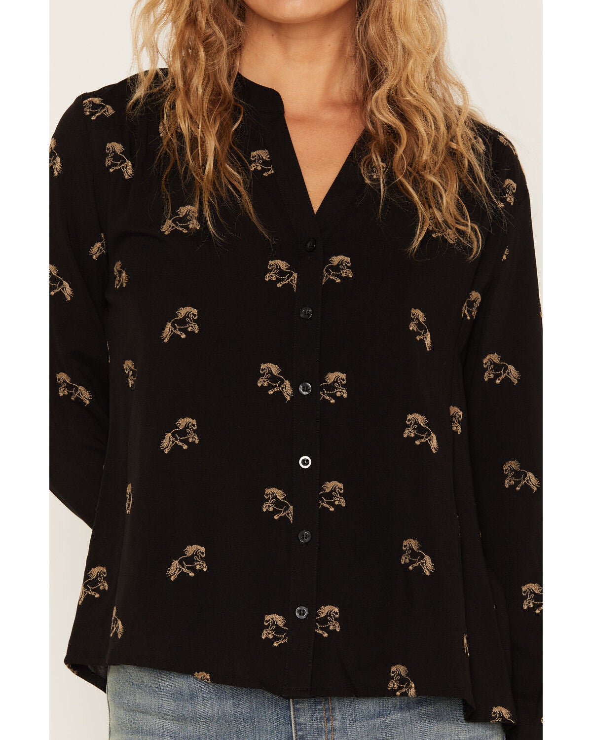 Image #3 - Rosabelle Honey Women's Horse Embroidered Long Sleeve Button-Down Shirt, Black, hi-res