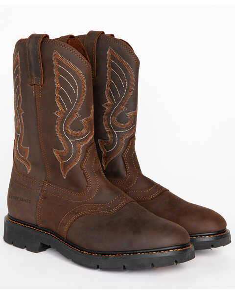 Cody James Men's Mustang Western Pull-On Work Boots - Soft Toe, Brown, hi-res