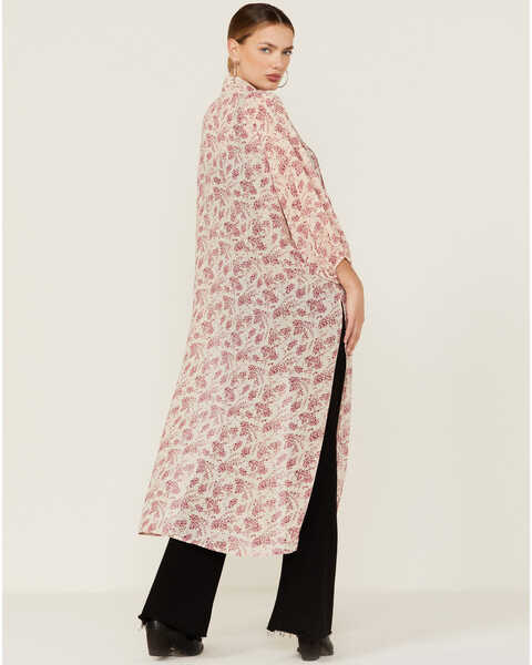 Image #4 - Beyond The Radar Women's Floral Chiffon Duster Maxi Kimono, Ivory, hi-res