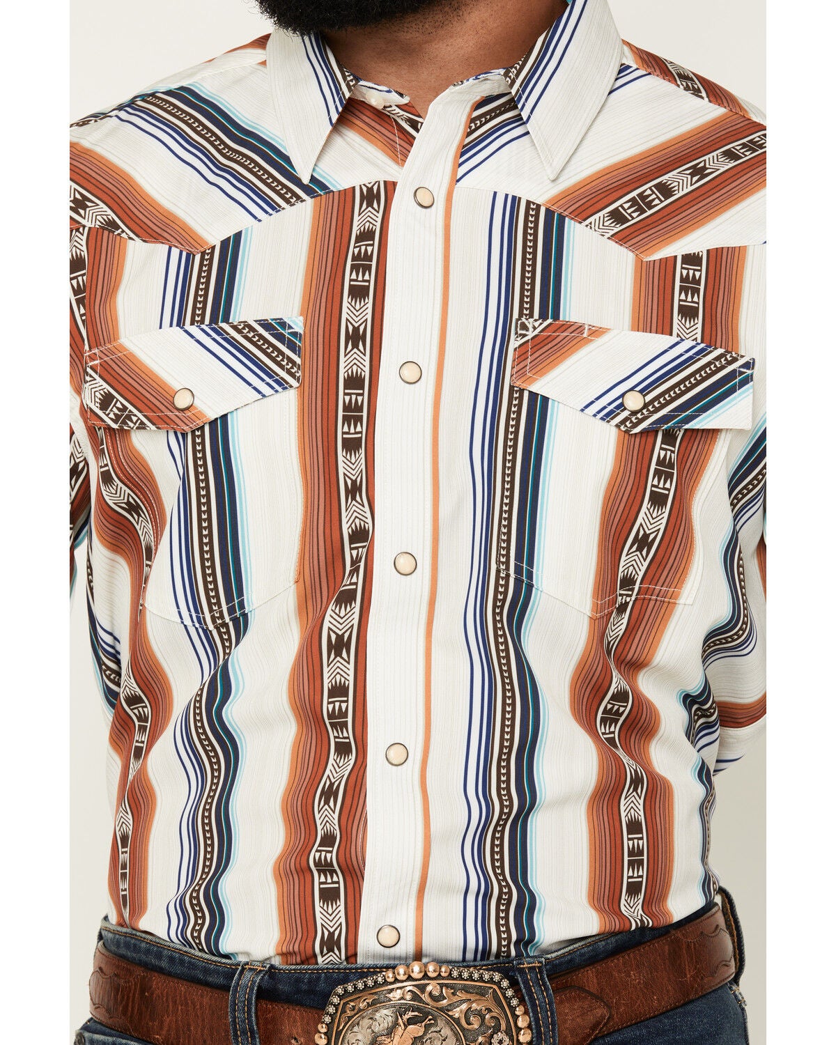 Image #3 - RANK 45&reg; Men's Rodeo Tech 2.0 Rider Striped Print Long Sleeve Snap Stretch Performance Shirt, Ivory, hi-res