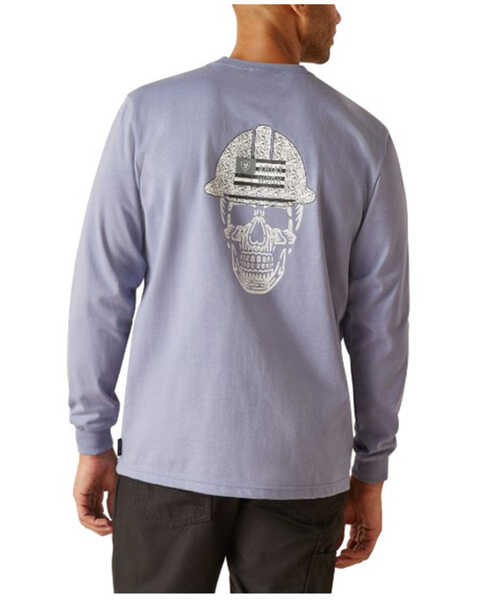 Image #1 - Ariat Men's FR Skull Logo Long Sleeve Work T-Shirt, Indigo, hi-res