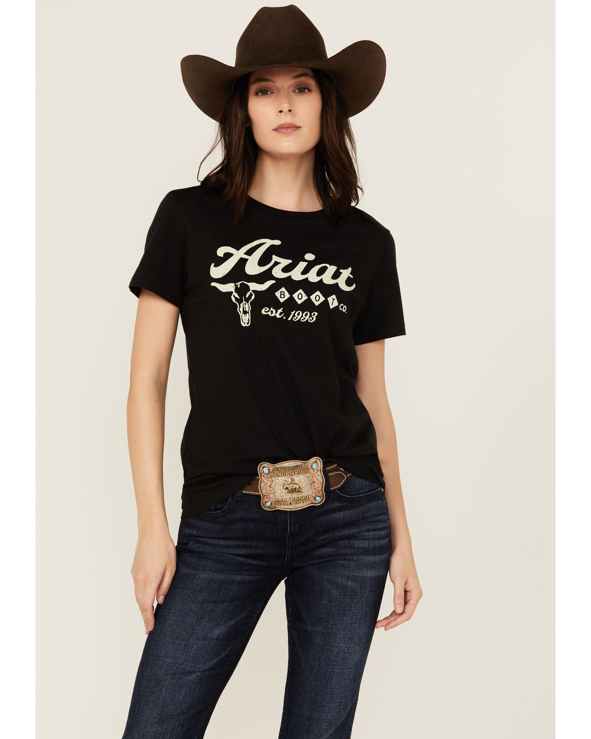 Image #1 - Ariat Women's Steer Head Logo Short Sleeve Graphic Print Tee, Black, hi-res