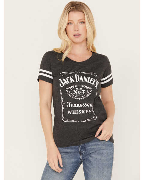 Image #1 - Jack Daniels Women's Label Football T-Shirt , Grey, hi-res